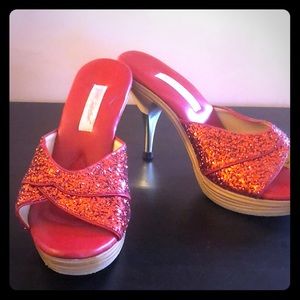 Betsy Johnson red sparkly heels 9